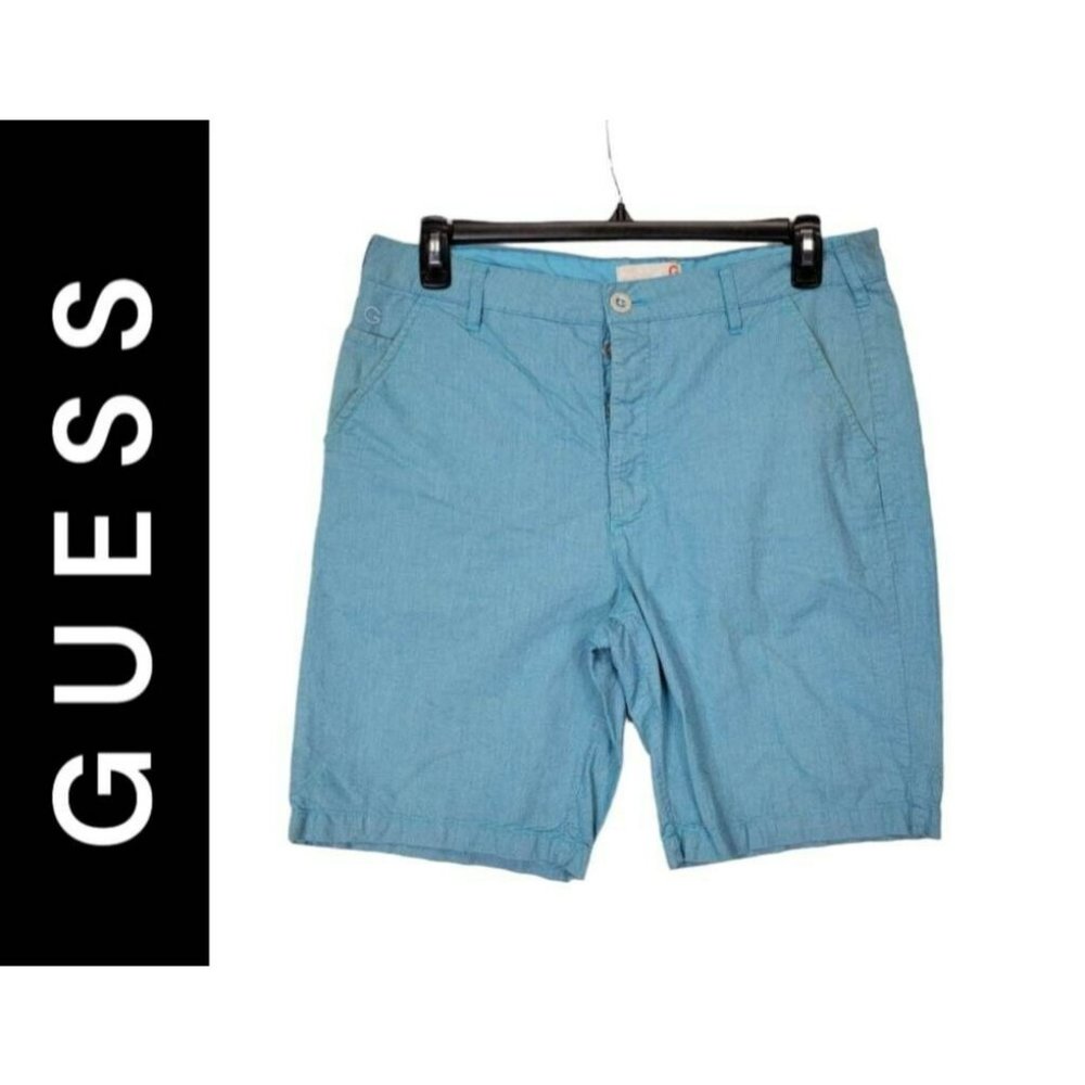 Guess Womans Blue Size 34 Flat Front Casual Short Pockets 3 Button Fly